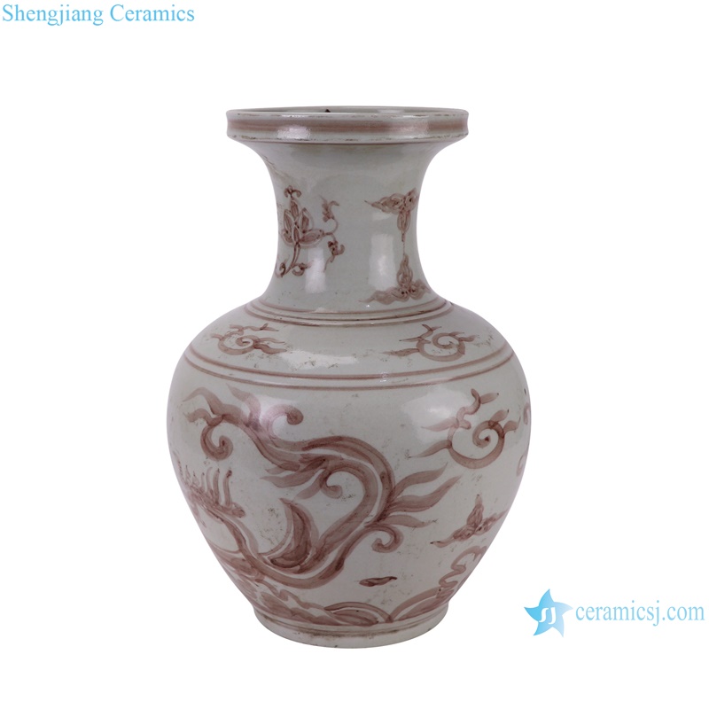 RZSX86-B Antique Underglazed Hong Wu red Dragon Pattern Decorative Ceramic Flower Vase--dragon side