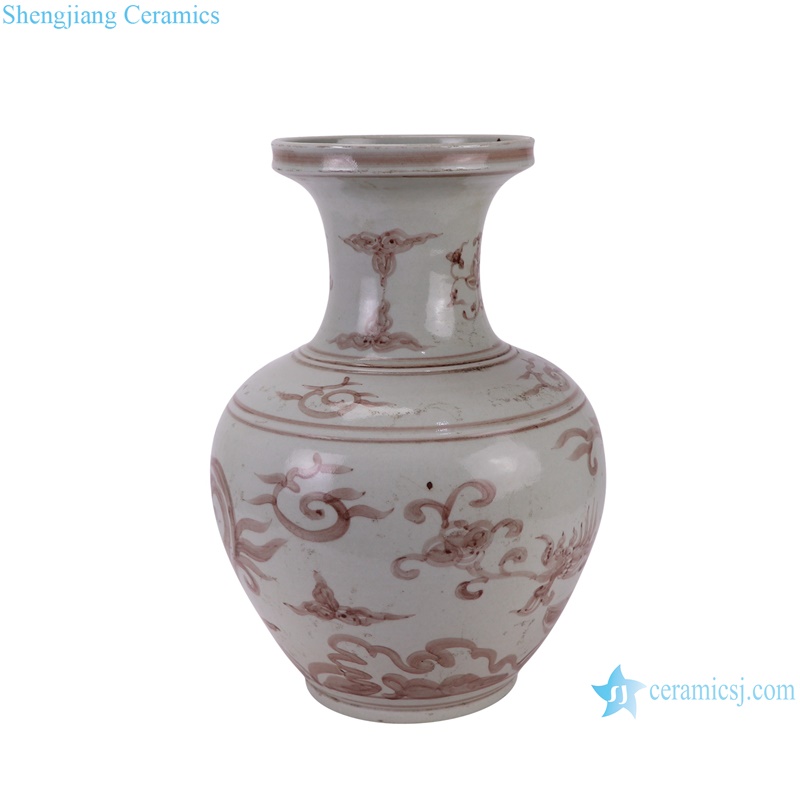 RZSX86-B Antique Underglazed Hong Wu red Dragon Pattern Decorative Ceramic Flower Vase--side view