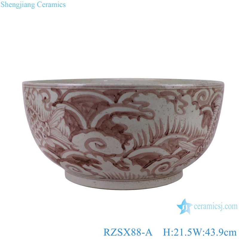 RZSX88-A Underglazed Red Seawater Fish Pattern Ceramic Big Bowl Flower pot