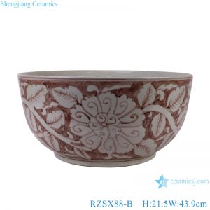 RZSX88-B Antique Underglazed Red Peony Flower Pattern Ceramic Flower pot Big Bowl