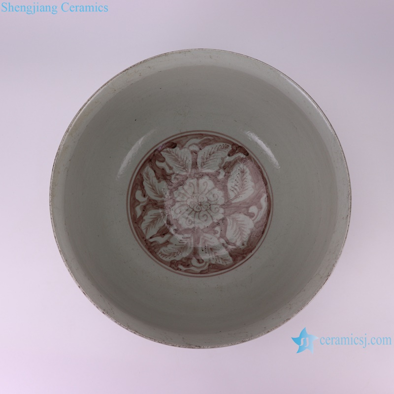 RZSX88-B Antique Underglazed Red Peony Flower Pattern Ceramic Flower pot Big Bowl --inside view
