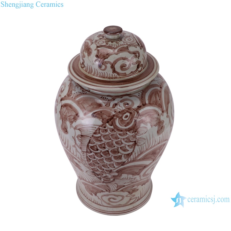 RZSX91 Antique Underglaze red Hongwu Seawater and fish Pattern Porcelain jars Pot--vertical view