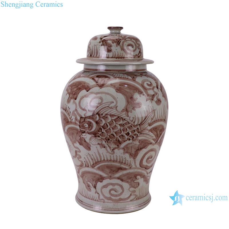 RZSX91 Antique Underglaze red Hongwu Seawater and fish Pattern Porcelain jars Pot--fish desgin