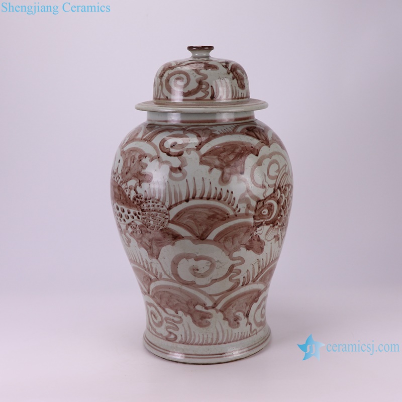 RZSX91 Antique Underglaze red Hongwu Seawater and fish Pattern Porcelain jars Pot--seawater pattern