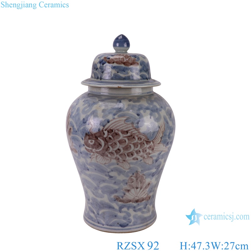 RZSX92 Jingdezhen Under glazed Red Fish seawater Pattern Porcelain jars Ceramic General Pot