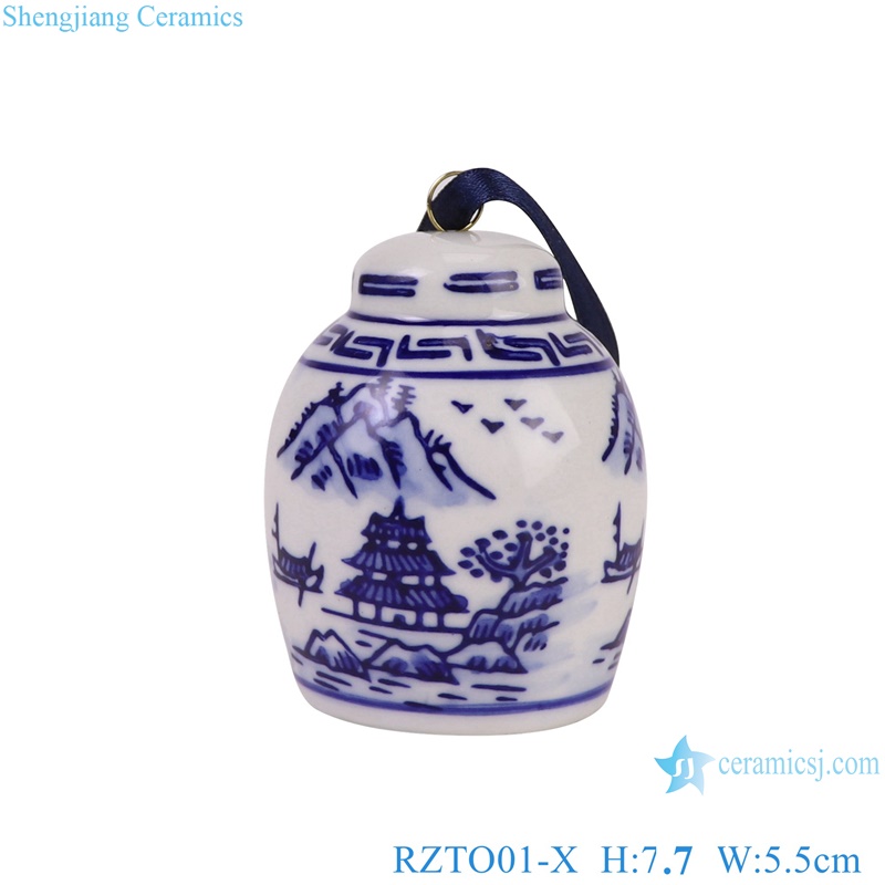 RZTO01-X blue and white landscape pattern round ceramic hanging ornament