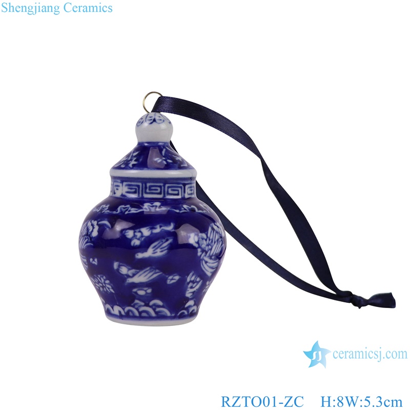 RZTO01-ZC blue and white dark blue flower and bird ceramic hanging ornament