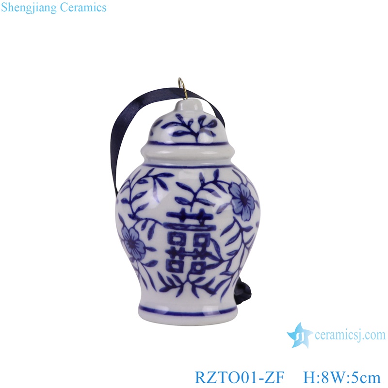 RZTO01-ZF blue and white happiness letter pattern round shape ceramic hanging ornament