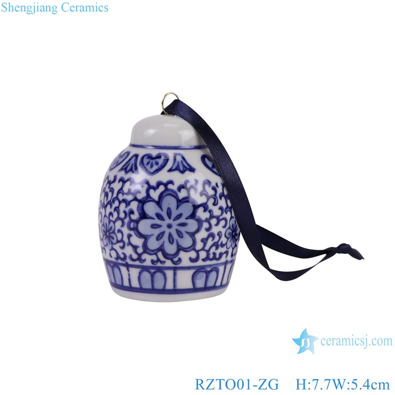 RZTO01-ZG blue and white round shape flower pattern ceramic hanging ornament
