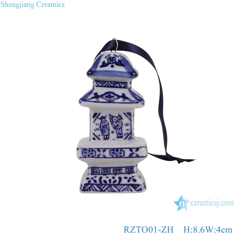 RZTO01-ZH blue and white towel shape Character pattern ceramic hanging ornament