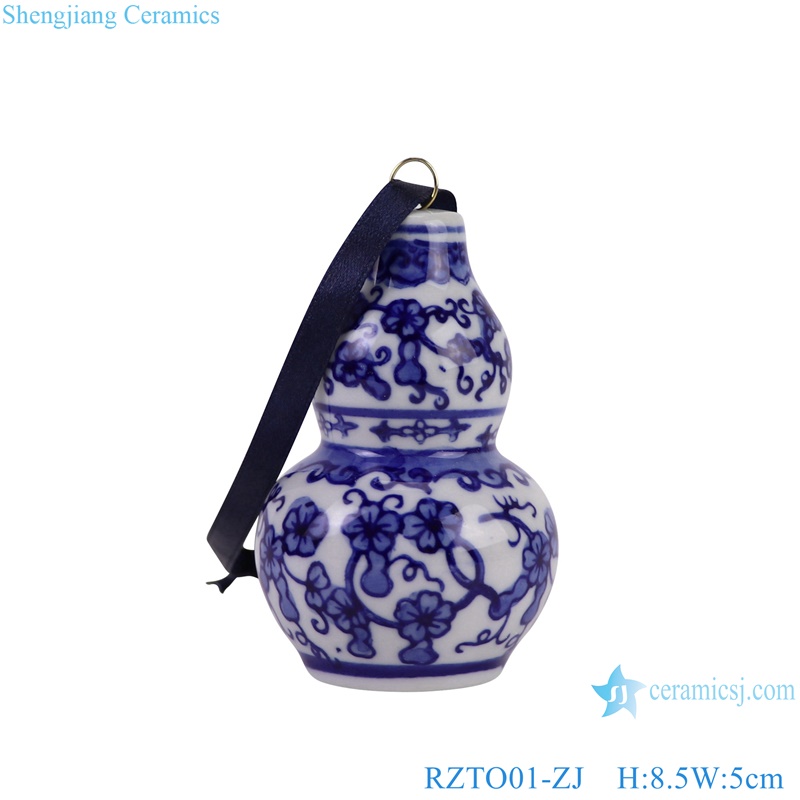 RZTO01-ZJ blue and white porcelain gourd shape flower pattern ceramic hanging ornament