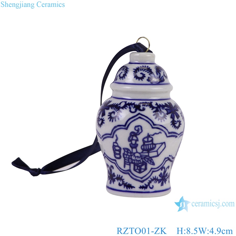 RZTO01-ZK blue and white round shape Bogu pattern ceramic hanging ornament