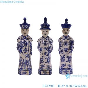 RXAP02 Set of three Traditional Chinese Standing emperors Qing Dynasty Porcelain figures statue