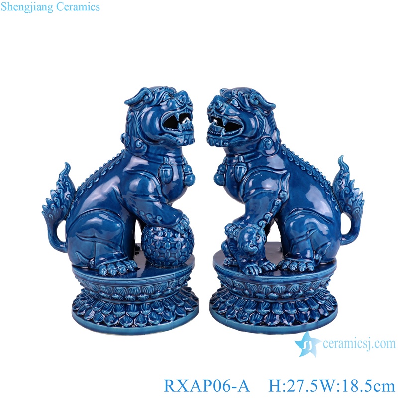 RXAP06-A Dark Blue Foo Dogs poodles Pug-dog sculpture in pairs Ceramic Statues for home decoration 