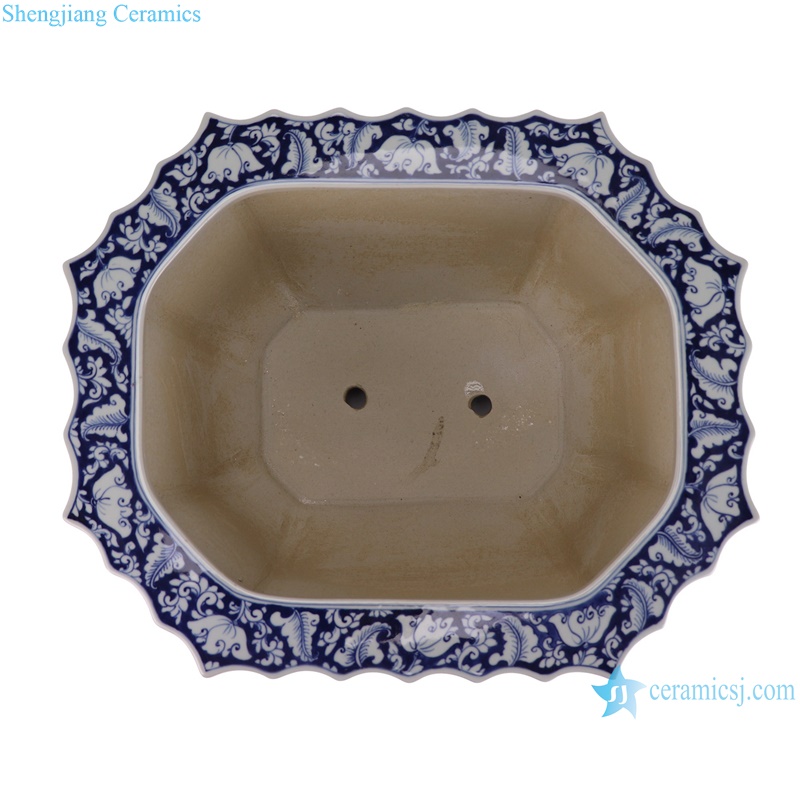 RZAJ08-B lotus Twig Pattern Blue and white Octagonal flower Pot Ceramic Garden Planter--top view