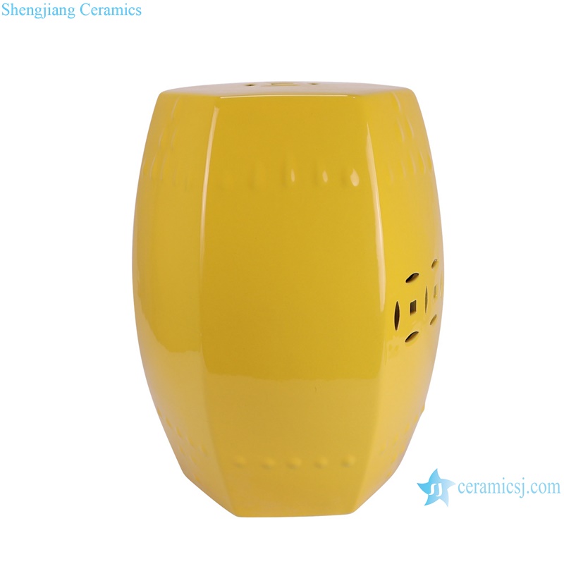 RZKL09-C Yellow color Glazed Ceramic Stools Garden Seat with Rivet Design--side view