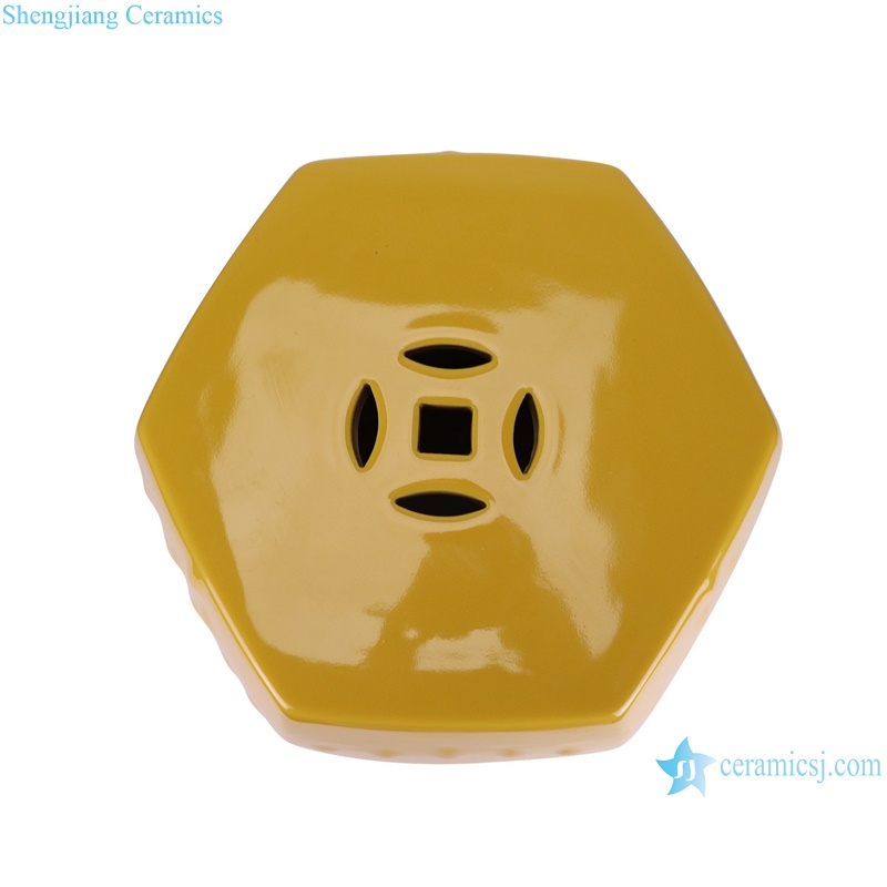RZKL09-C Yellow color Glazed Ceramic Stools Garden Seat with Rivet Design--top view
