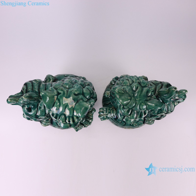 RZKR59-A Dark Green Foo Dogs poodles Pug-dog Sculptures in pair Ceramic Statues--top view