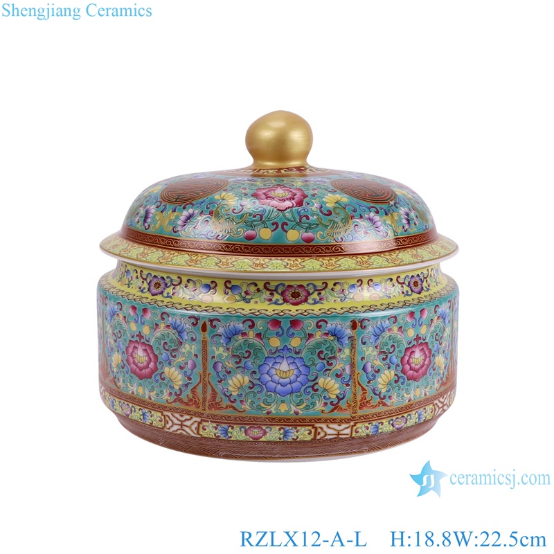 RZLX12-A-L Green color Glazed Twig Pattern Lotus flower Ceramic Tea Pot Canister