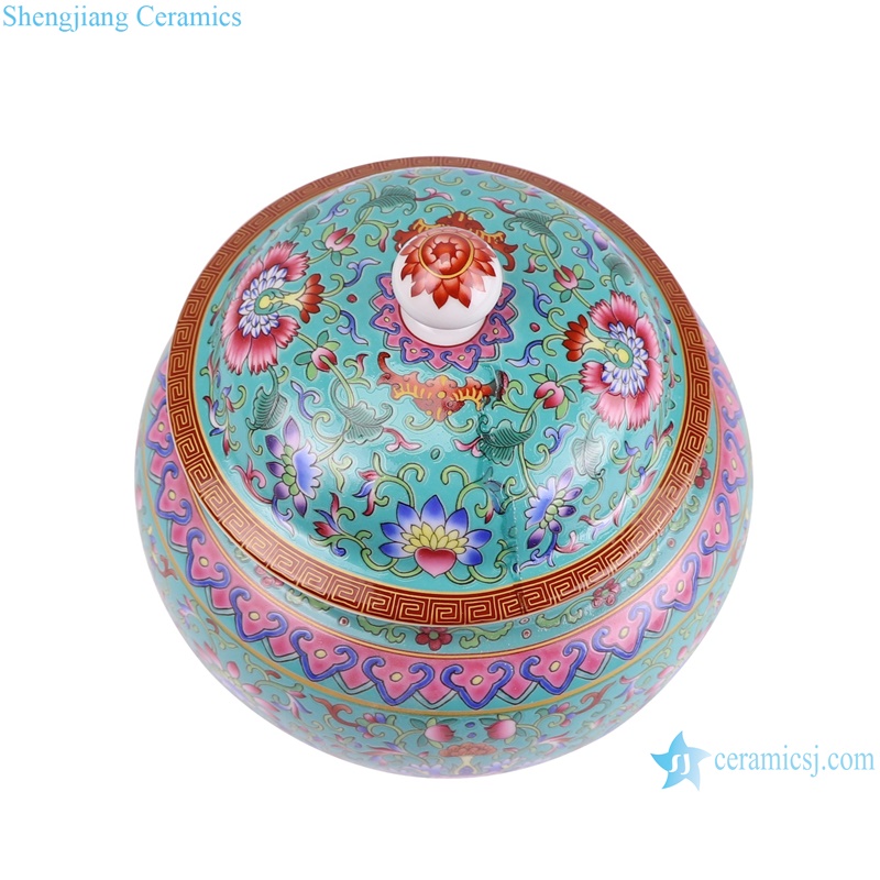 Jingdezhen Enamel green Color Twig Pattern Ceramic Tea pot Canisters--vertical view
