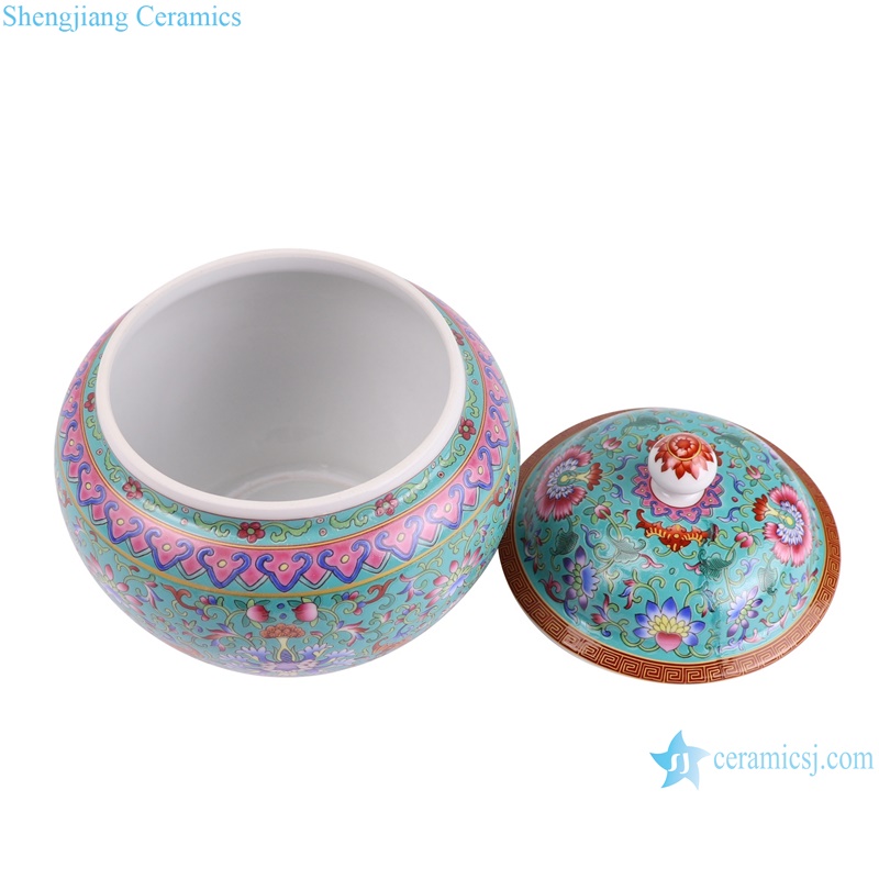 Jingdezhen Enamel green Color Twig Pattern Ceramic Tea pot Canisters--inside view