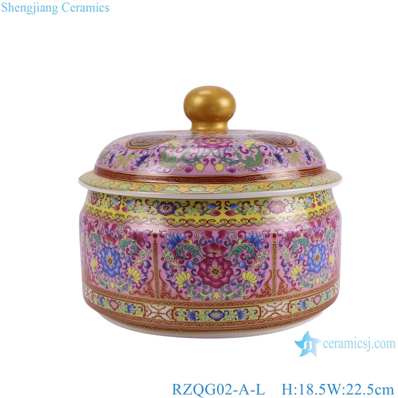 RZQG02-A-L Pink color Glazed Twig Pattern Lotus flower Ceramic Tea Pot Canister