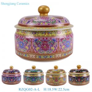 RZQG02/RZLX12-A Colorful Enamel Green Blue Glazed Twig Pattern Lotus flower Ceramic Tea Pot Canister