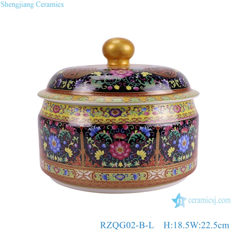 RZQG02-B-L Black color Glazed Twig Pattern Lotus flower Ceramic Tea Pot Canister