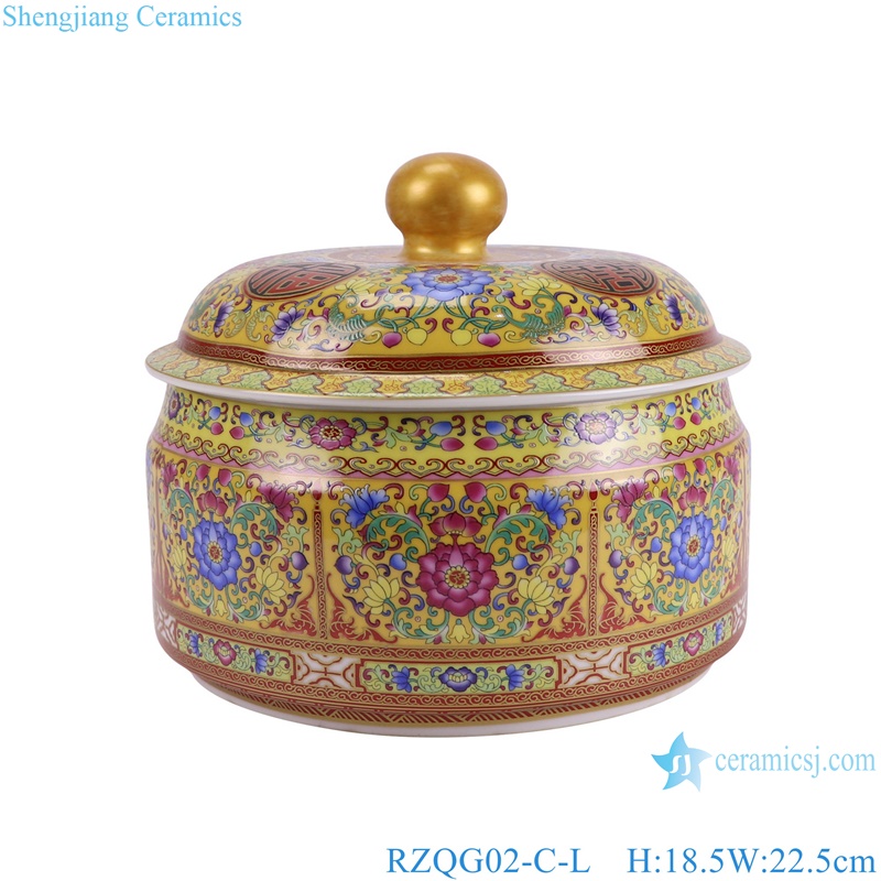 RZQG02-C-L yellow color Glazed Twig Pattern Lotus flower Ceramic Tea Pot Canister