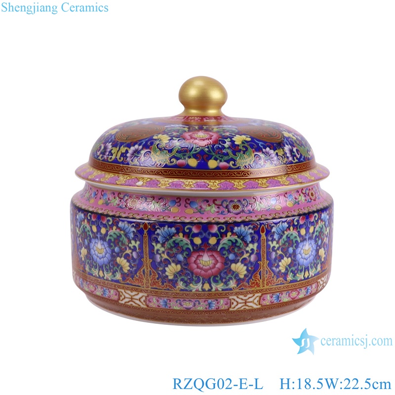 RZQG02-C-L Dark blue color Glazed Twig Pattern Lotus flower Ceramic Tea Pot Canister