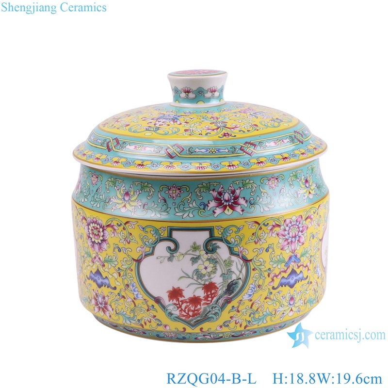 RZQG04-B-L yellow color glazed Twig Pattern open window Ceramic pot Tea Canister