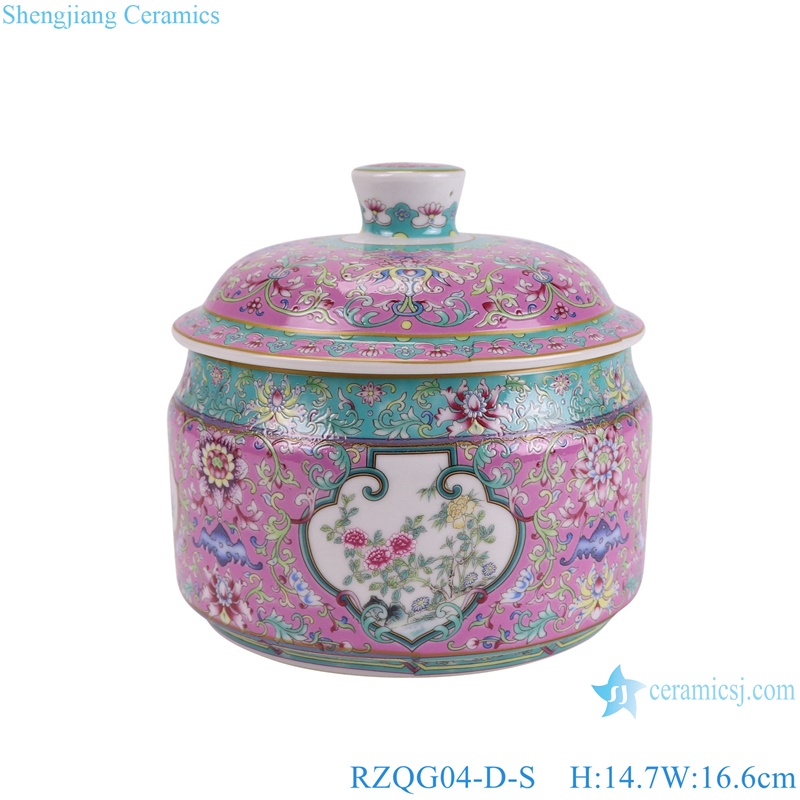 RZQG04-D-S pink color glazed Twig Pattern open window Ceramic pot Tea Canister