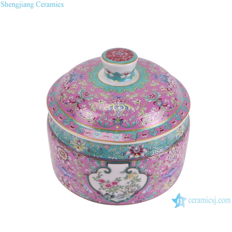 RZQG04-D-S pink color glazed Twig Pattern open window Ceramic pot Tea Canister--vertical view