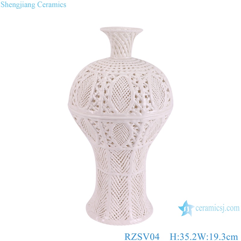 RZSV04 Elegant White hollow out Ceramic flower vase porcelain home decor Fishtail bottle