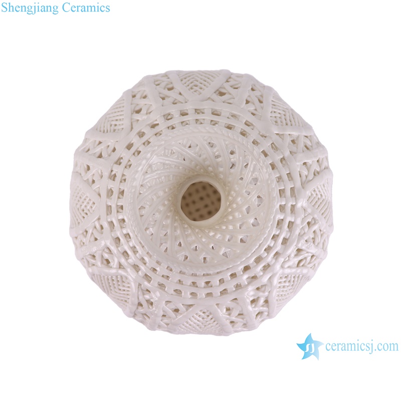 RZSV04 Elegant White hollow out Ceramic flower vase porcelain home decor Fishtail bottle--top view