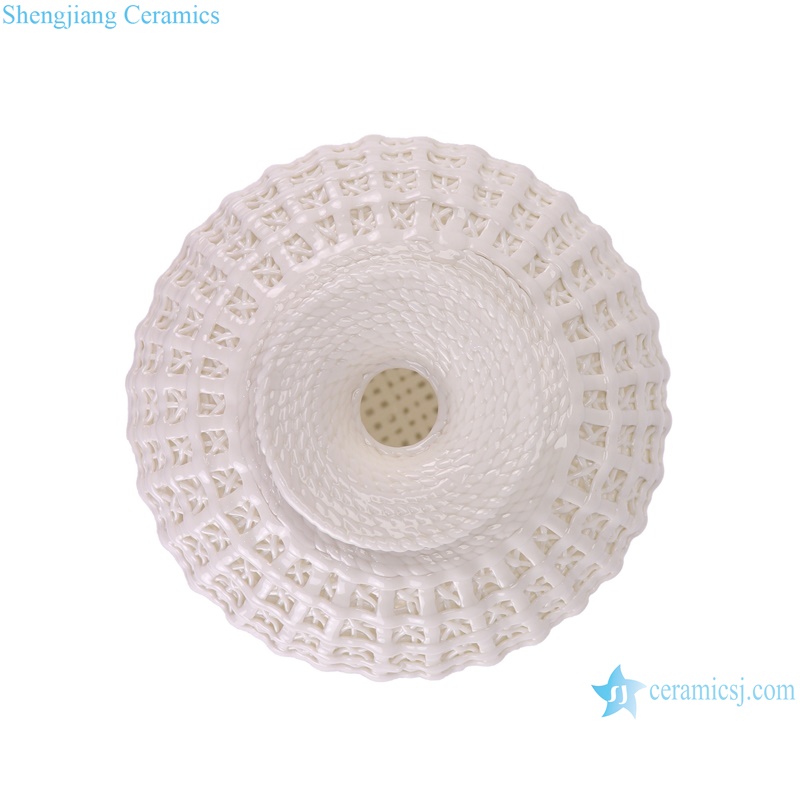 RZSV05 White hollow out Woven Pattern Melon Shape bottle Porcelain flower vase home decor--top view