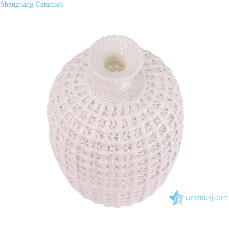 RZSV06 White hollow out Woven Pattern melon bottle Ceramic flower vase--vertical view