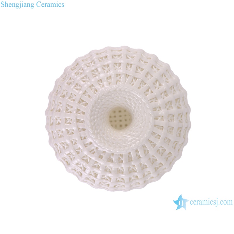 RZSV06 White hollow out Woven Pattern melon bottle Ceramic flower vase--top view