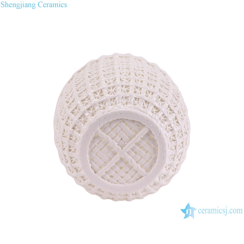 RZSV06 White hollow out Woven Pattern melon bottle Ceramic flower vase--bottom view