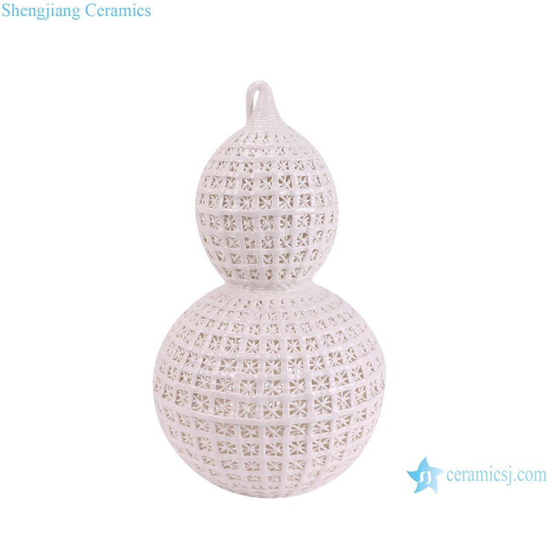 RZSV07 Hollow woven gourd bottle White Porcelain flower vase home decorative--side view