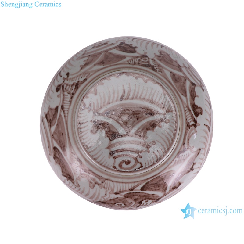 RZSX07-C Antique Hand painted Under glazed red fish-pattern Ceramic Pot Canister Small Jars--top view