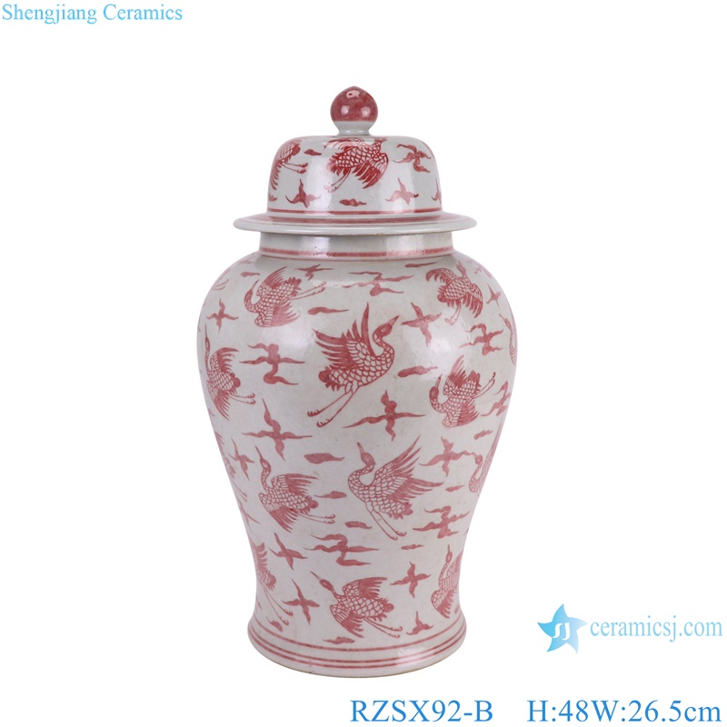 RZSX92-B Antique Under glazed red Crane Pattern Porcelain Lidded Ginger Jars