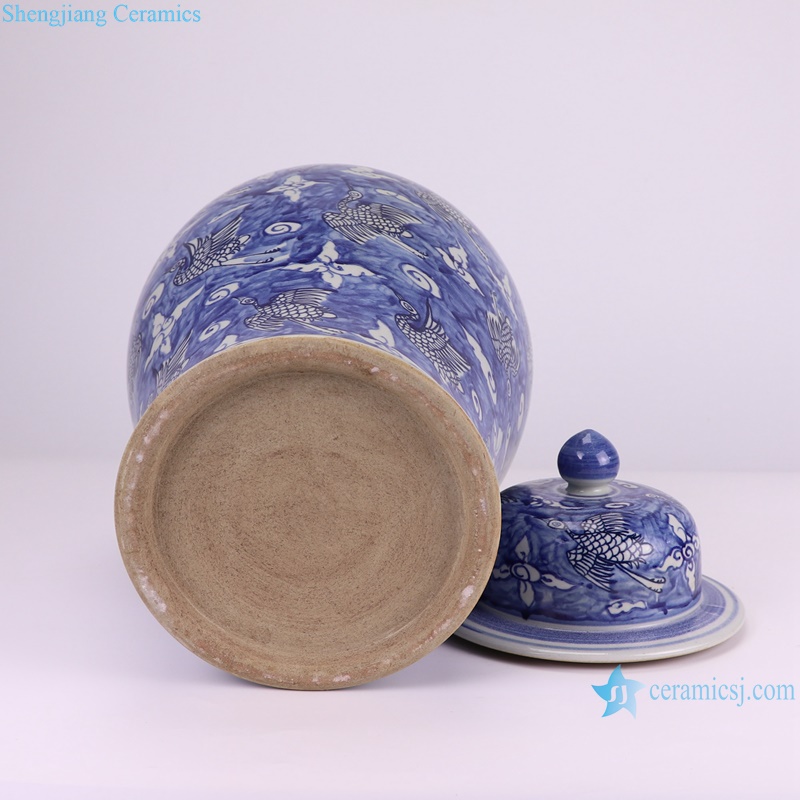 RZSX92-B-C Blue and White Aninam Crane Pattern Porcelain Lidded Heaven Jars--bottom view