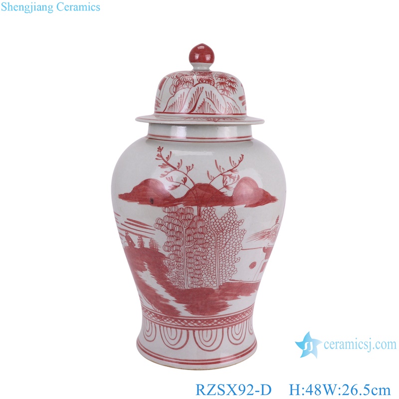 RZSX92-D Traditional Chinese Landscape Pattern Under glazed red color Porcelain Jars