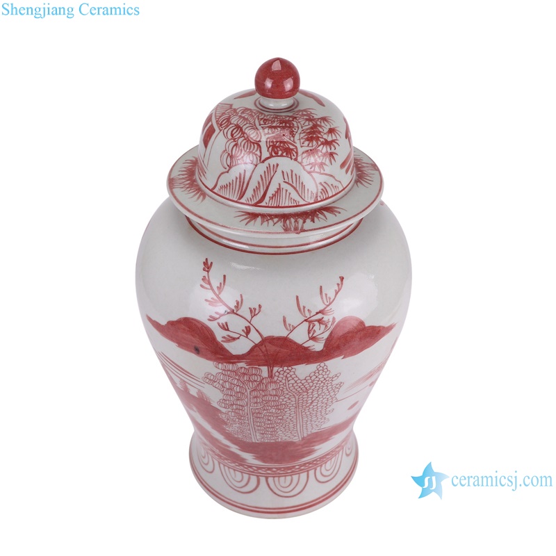 RZSX92-D Traditional Chinese Landscape Pattern Under glazed red color Porcelain Jars--vertical view