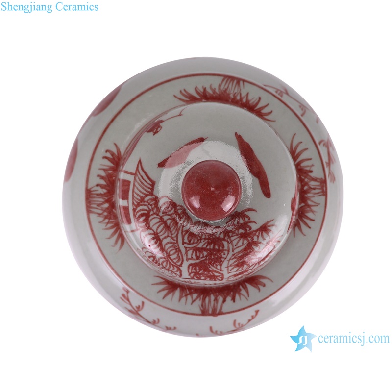 RZSX92-D Traditional Chinese Landscape Pattern Under glazed red color Porcelain Jars--top view
