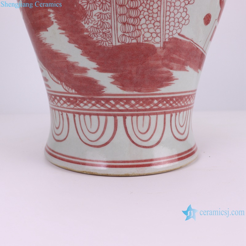RZSX92-D Traditional Chinese Landscape Pattern Under glazed red color Porcelain Jars--closer view