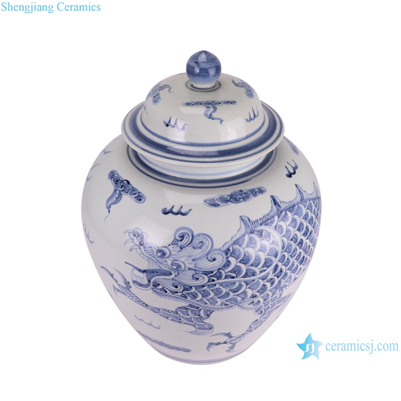 RZSX93-B Blue and White Porcelain Dragon Pattern Ceramic Pot Belly shape Lidded Jars--vertical view