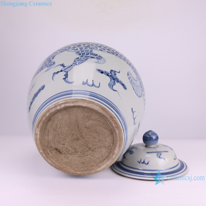 RZSX93-B Blue and White Porcelain Dragon Pattern Ceramic Pot Belly shape Lidded Jars--bottom view