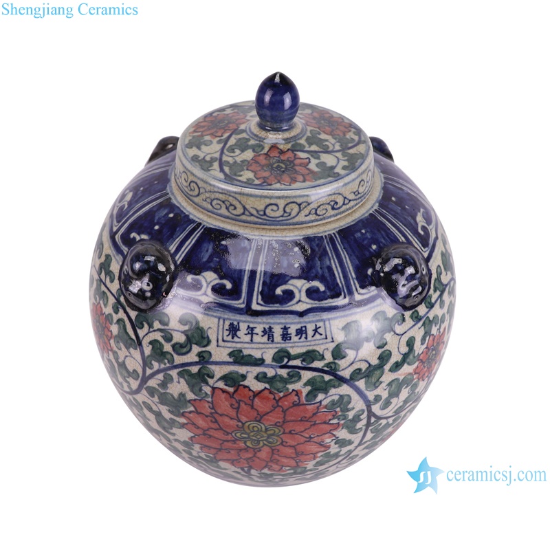 RZTA08-A Antique split crack Red Lotus flower Pattern Belly shape ceramic flower pot porcelain jars--vertical view